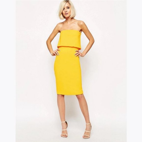 LAVISH ALICE Yellow Bandeau Bodycon Midi Dress 6 - Picture 12 of 13